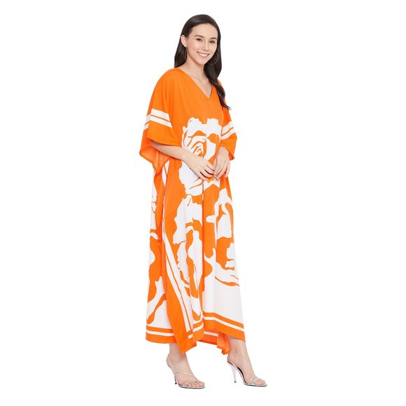 Floral Print Orange Polyester Kaftan Maxi Dress for Women by Gypsie Blu - Picture 4 of 7